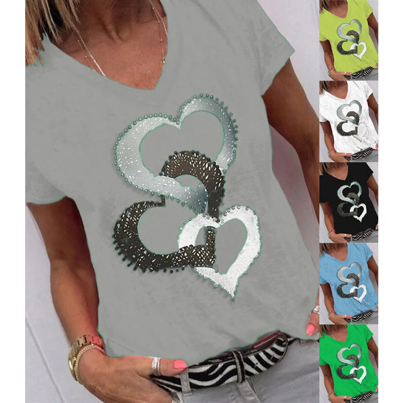 Women's new spring/summer 2023 V-neck T-shirt printed top short sleeve bottoming shirt
Women's new spring/summer 2023 V-neck T-shirt printed top short sleeve bottoming shirt
