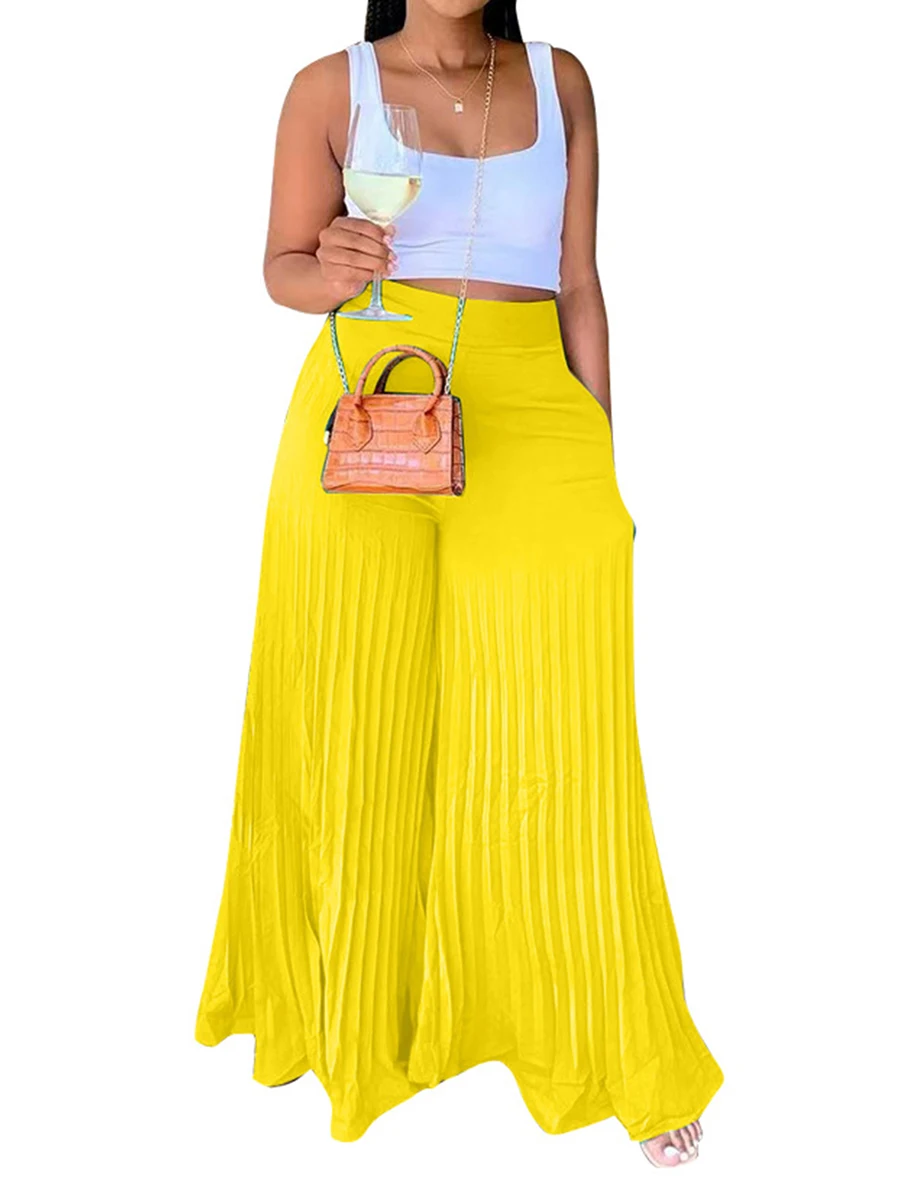Women’s Casual Wide Leg Trousers Fashion Solid Color High Waist Pleated Long Pants with Pockets
Women’s Casual Wide Leg Trousers Fashion Solid Color High Waist Pleated Long Pants with Pockets