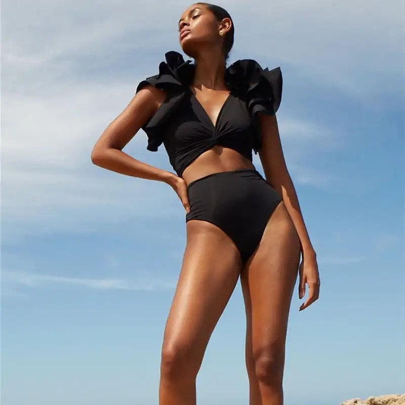 Women's High Waisted Swimsuit Solid Beachwear Black Color Bikini Set of Two Fashion Pieces for Women
Women's High Waisted Swimsuit Solid Beachwear Black Color Bikini Set of Two Fashion Pieces for Women