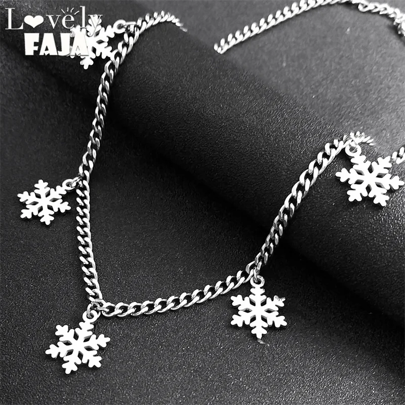 

Snowflake Flower Tassel Pendant Necklace for Women Stainless Steel Silver Color Christmas Choker Sweater Necklaces Jewelry N1950