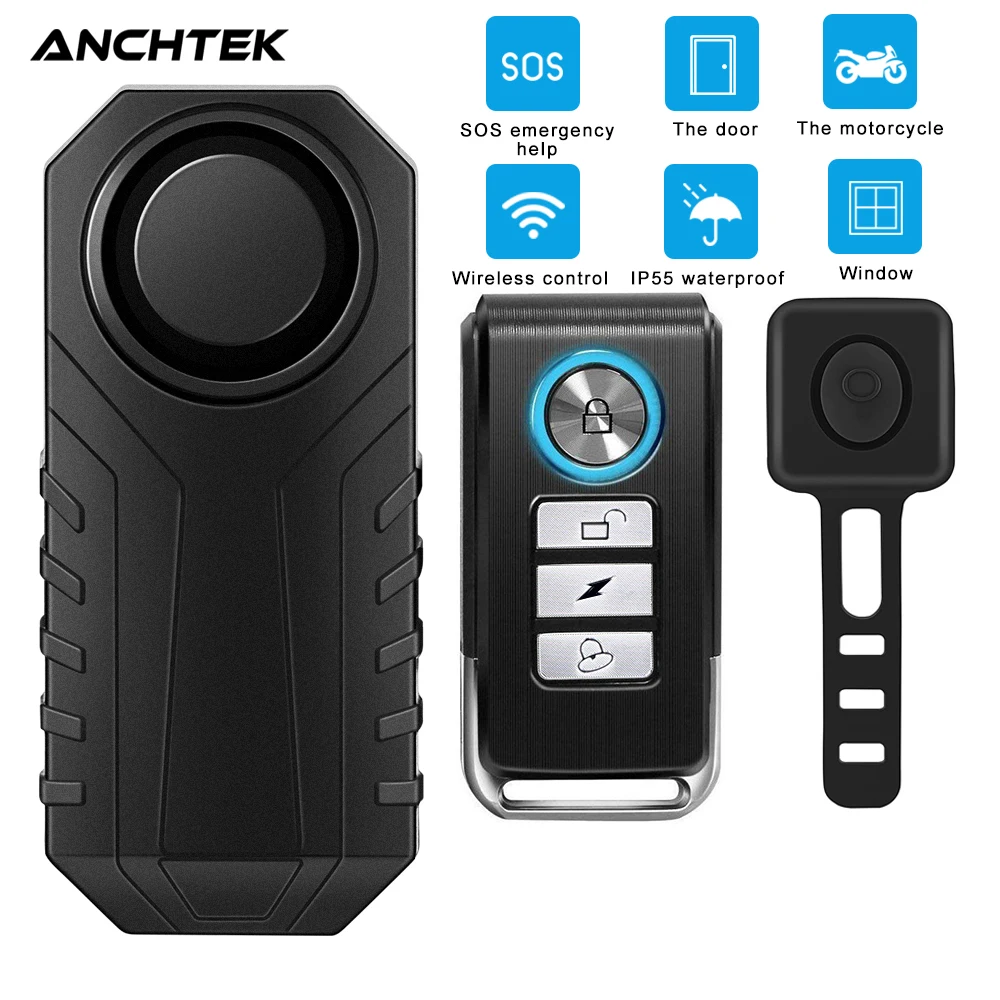 

Anchtek Motorcycle Bike Alarm Remote Control Waterproof Electric Bicycle Anti-Theft Alarm with Horn Loud 113dB Vibration Sensor