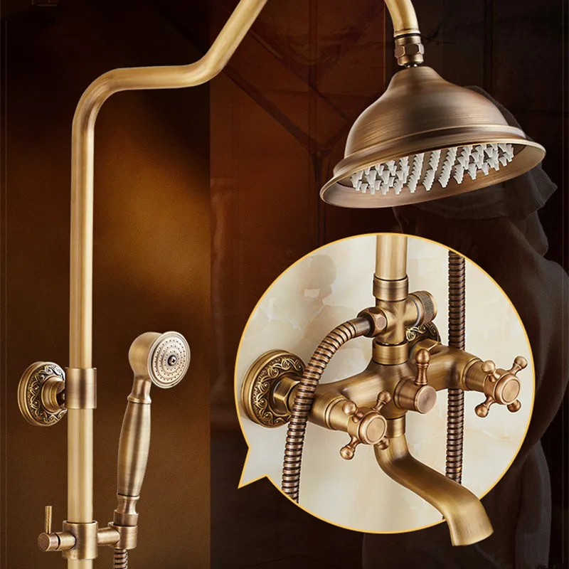 Brass Antique Bathroom Shower Faucet Set Wall Mount Dual Handle with Handshower Brass Bathroom Shower Mixer Tap
Brass Antique Bathroom Shower Faucet Set Wall Mount Dual Handle with Handshower Brass Bathroom Shower Mixer Tap