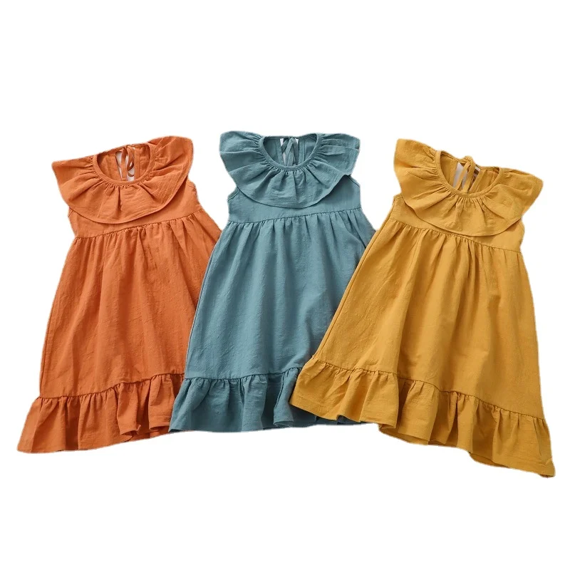 Summer Girl Dress Linen Color Solid Ruffles Collar Children Dress Sleeveless Kids Sarafan Sundress Casual Girls Clothing
Summer Girl Dress Linen Color Solid Ruffles Collar Children Dress Sleeveless Kids Sarafan Sundress Casual Girls Clothing