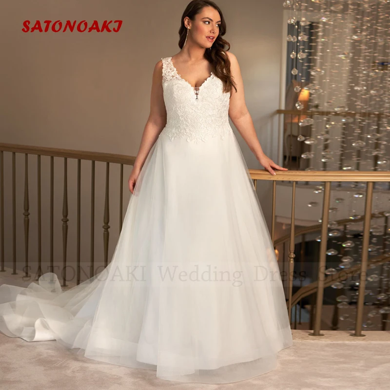 Vestidos De Novia Elegant Plus Size Wedding Dress for Women V-Neck Sleeveless Lace Applique Bride Gown Robe Mariée Custom Made
Vestidos De Novia Elegant Plus Size Wedding Dress for Women V-Neck Sleeveless Lace Applique Bride Gown Robe Mariée Custom Made