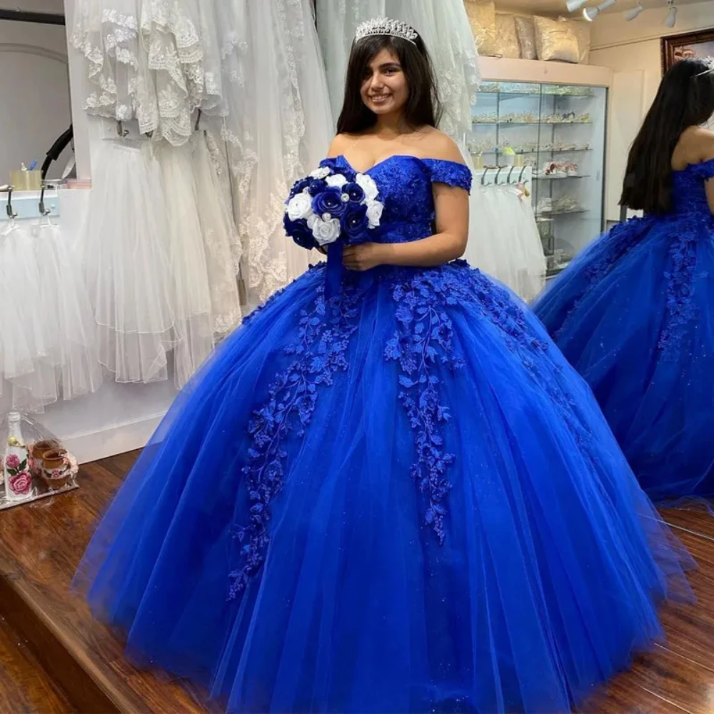 Blue Lace Appliqued Ball Gown Dresses Sequined Off The Shoulder Prom Gowns Floor Length Tulle Sweet Dress فساتين مناسبة رسمية
Blue Lace Appliqued Ball Gown Dresses Sequined Off The Shoulder Prom Gowns Floor Length Tulle Sweet Dress فساتين مناسبة رسمية