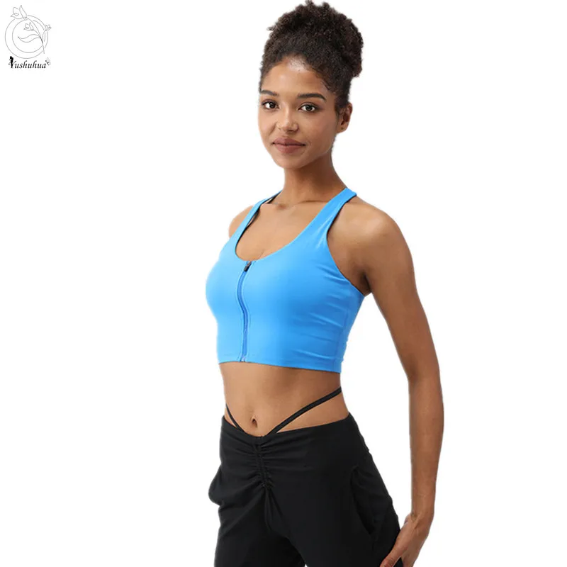 

Yushuhua Women's Zip Front Closure Sports Bra Workout Top High Impact Padded Racerback Workout Gym Yoga Bras Activewear