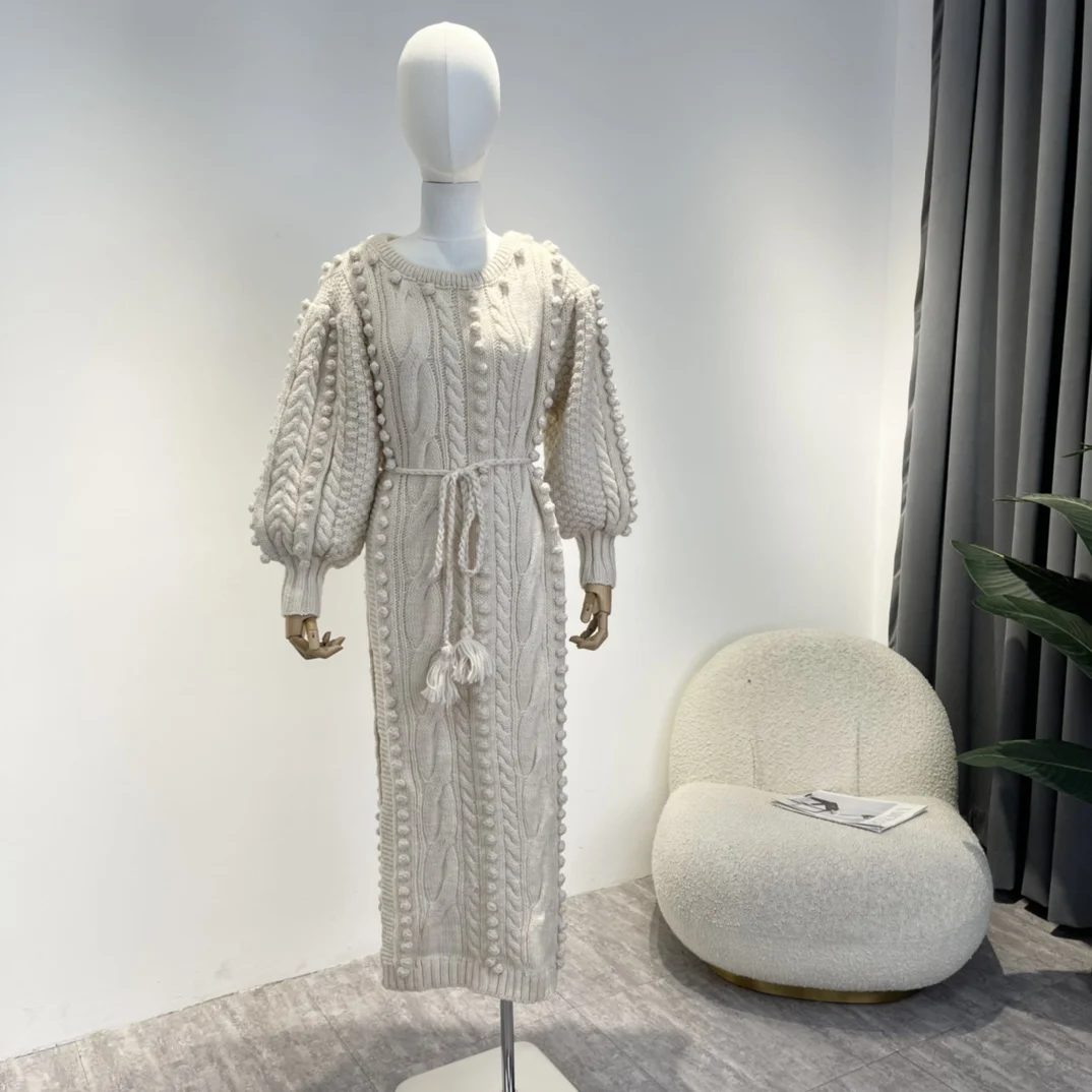 Two Pieces Knitted Dresses Women 2022 Autumn Winter Thick Heavy Beige Brown Balls Deco Long Lantern Sleeve Side Slit Sweaters
Two Pieces Knitted Dresses Women 2022 Autumn Winter Thick Heavy Beige Brown Balls Deco Long Lantern Sleeve Side Slit Sweaters