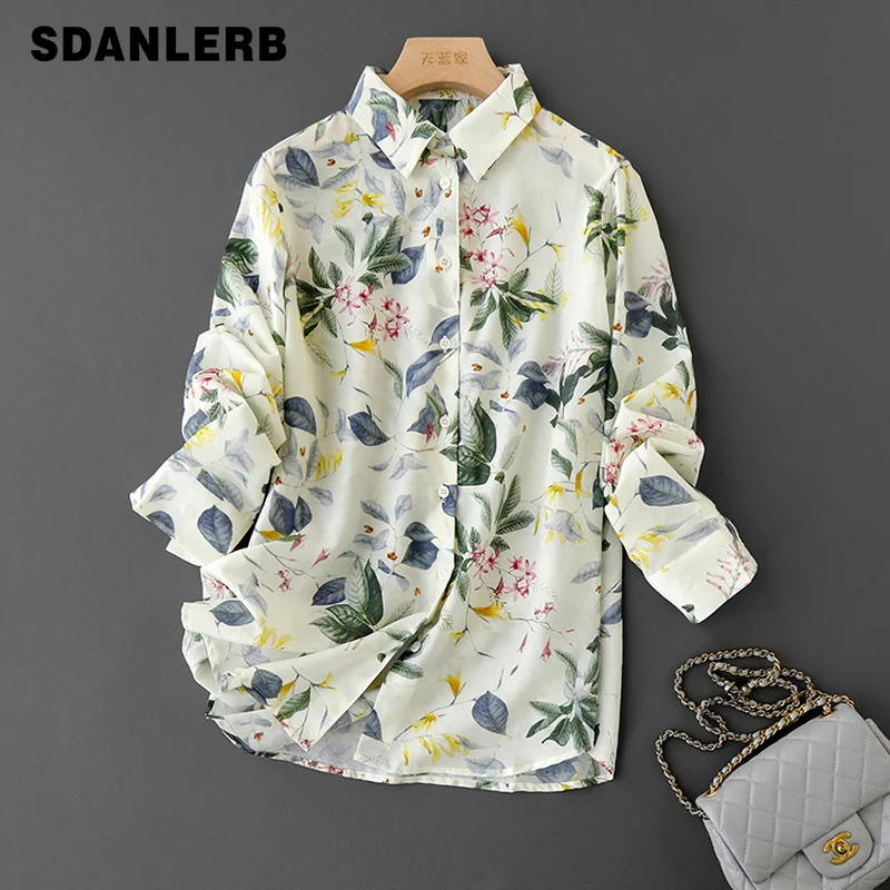 Women's Elegant Top Plant Flower Print Silk Cotton Long Sleeve Button Up Shirt 2022 Women Spring and Summer Camisas Mujer
Women's Elegant Top Plant Flower Print Silk Cotton Long Sleeve Button Up Shirt 2022 Women Spring and Summer Camisas Mujer