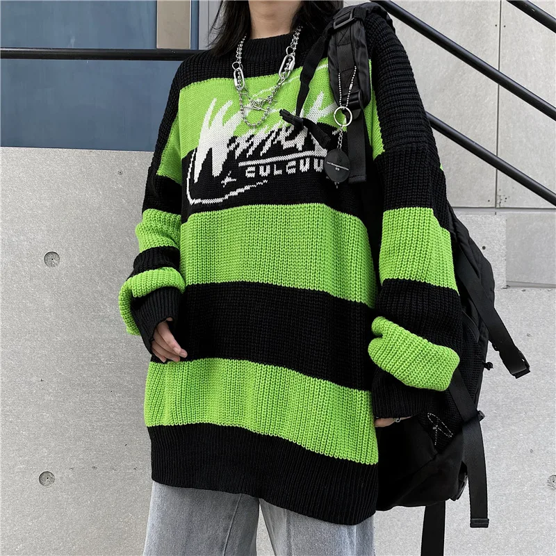 Winter Vintage Knitted Sweater Oversized Stripe Sweater Long Sleeve Letter Pullover Women Casual O Neck Jumper Korean Loose Pull
Winter Vintage Knitted Sweater Oversized Stripe Sweater Long Sleeve Letter Pullover Women Casual O Neck Jumper Korean Loose Pull