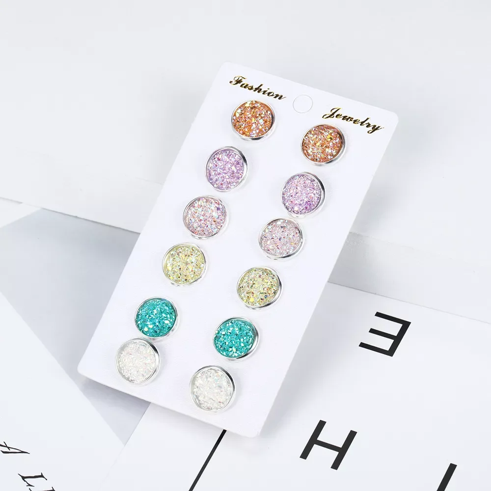 6 Pairs/Set Women's Shiny Resin Ear Stud with Round Bling Druzy Stone For Girls Cute Earrings Set 2019 Fashion Jewelry
6 Pairs/Set Women's Shiny Resin Ear Stud with Round Bling Druzy Stone For Girls Cute Earrings Set 2019 Fashion Jewelry