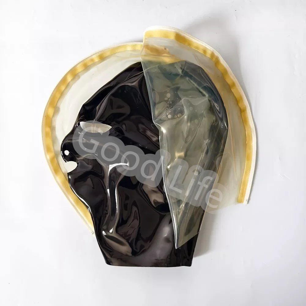 Latex Rubber Gimp Hood Black and Fixed Transparent Color With front Rear Zipper