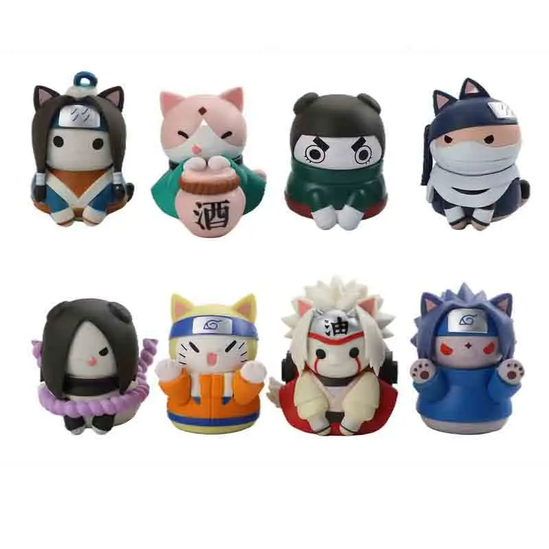 

8pcs/set Anime Q Version Naruto Cat action Figure Uzumaki Uchiha Sasuke Hatake Kakashi Cute Model Toys For Kids Gift Toys