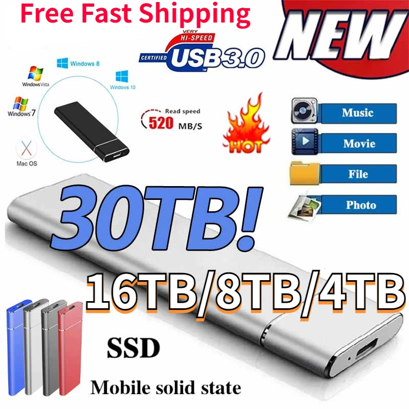 2023 30TB Portable SSD 20TB 16TB 12TB High-Speed External Hard Disk USB3.0 Interface Mobile Solid State Hard Drive For Computers
2023 30TB Portable SSD 20TB 16TB 12TB High-Speed External Hard Disk USB3.0 Interface Mobile Solid State Hard Drive For Computers