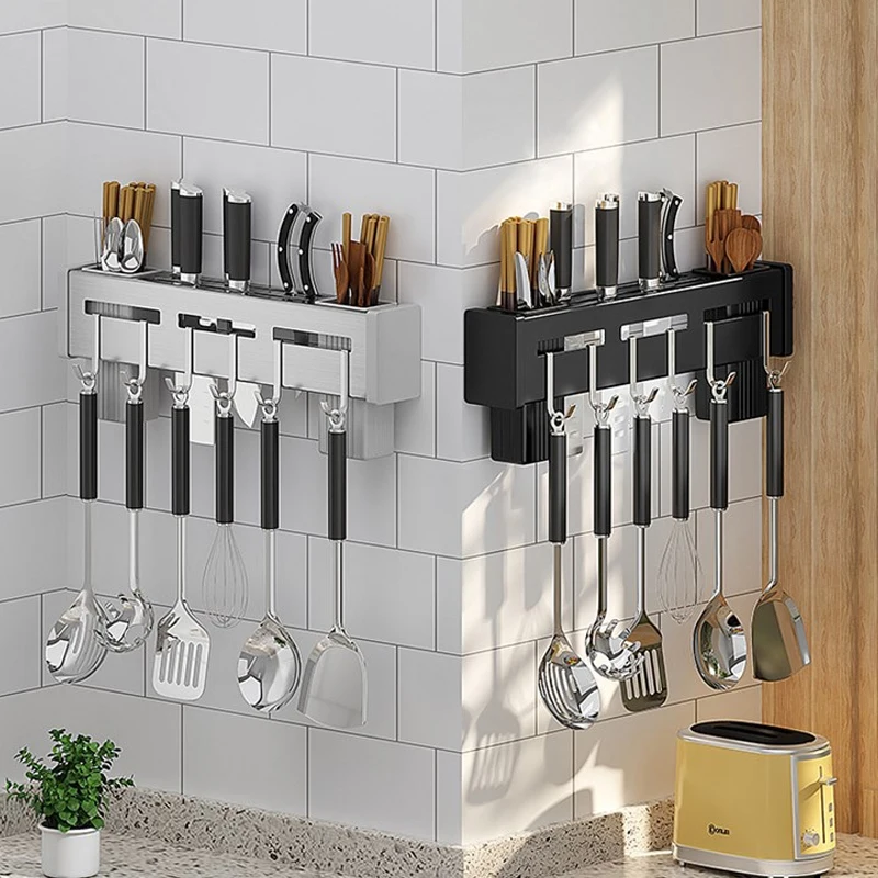 

Kitchen Storage Shelf Knife Stand Chopstick Rack Spoon Holder Wall-mounted Free Punching Organizer Kitchen Gadgets Accessories
