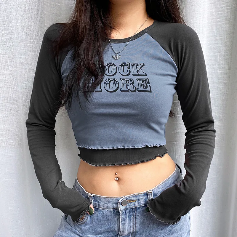 Women Shirts Long Sleeve Top Sexy Blouse 2022 Spring New Fashion Fake 2 Pieces Letter Print Cotton Casual T-shirt Crop Top Women
Women Shirts Long Sleeve Top Sexy Blouse 2022 Spring New Fashion Fake 2 Pieces Letter Print Cotton Casual T-shirt Crop Top Women