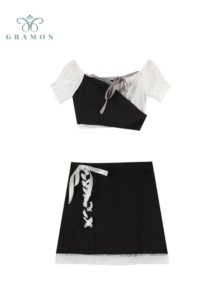 2022 Women Summer Streetwear Harajuku Suits Short Sleeve Bow Lace Blouse V Neck Tops + Bandage Mini A Line Skirt Two Piece Set
2022 Women Summer Streetwear Harajuku Suits Short Sleeve Bow Lace Blouse V Neck Tops + Bandage Mini A Line Skirt Two Piece Set