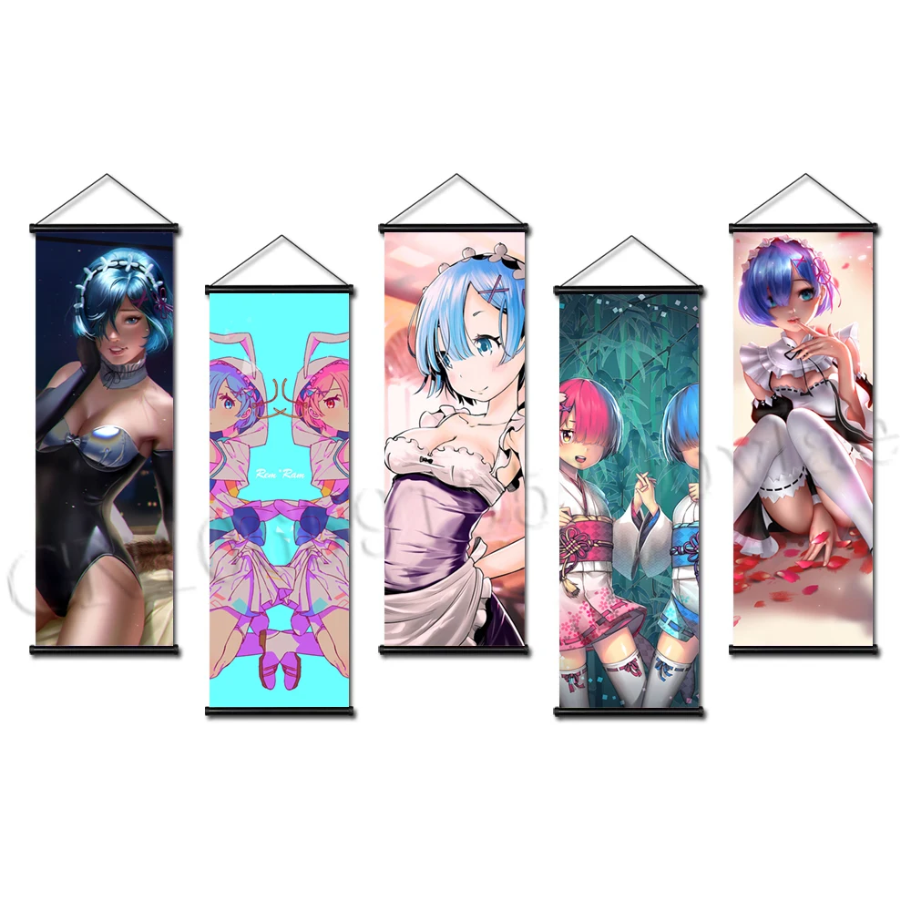 

Rem Ram Decoration Mural Re:Zero Picture Home Kara Hajimeru Emilia Poster Anime Canvas Painting Kids Room Prints Scroll Hanging