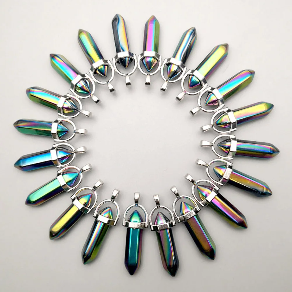 Fashion charm Rainbow Colourful/blue glass Pendants 24pcs/lot for Jewelry making Hexagonal pillar Healing Reiki Chakra wholesale
Fashion charm Rainbow Colourful/blue glass Pendants 24pcs/lot for Jewelry making Hexagonal pillar Healing Reiki Chakra wholesale