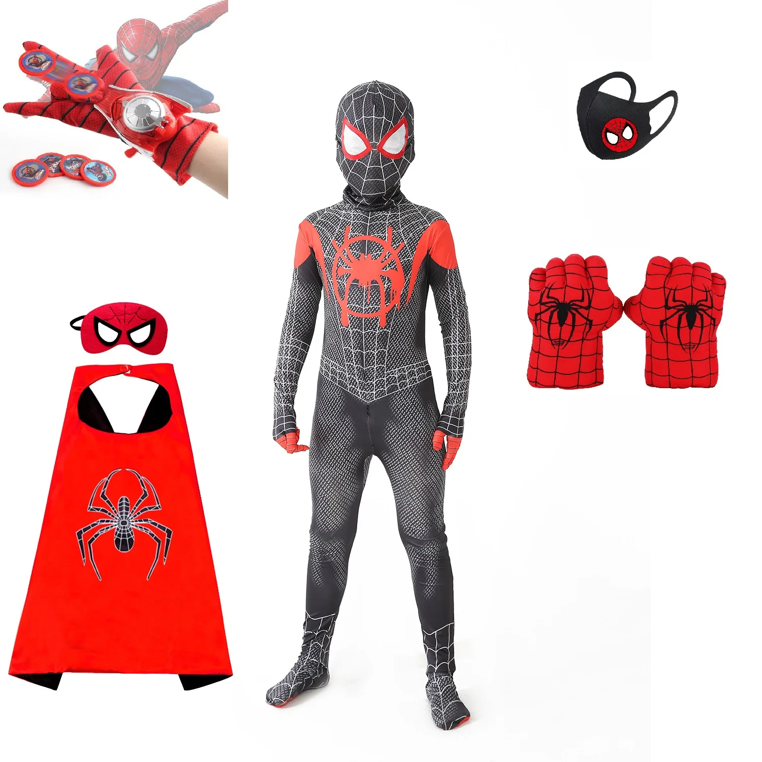 Children's Miles Spiderman Cosplay Costume Boy and Girl Party Holiday Halloween Zentai Cloak Catapult Arms Gloves Mask
Children's Miles Spiderman Cosplay Costume Boy and Girl Party Holiday Halloween Zentai Cloak Catapult Arms Gloves Mask