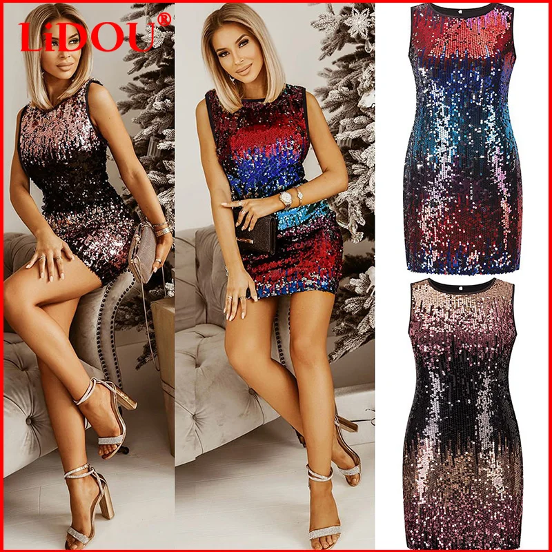 Dresses for Women 2022 Summer Sexy&club Round Neck Sequined Patchwork Sleeveless Dress Party Slim Mini Dress Basic Ropa De Mujer
Dresses for Women 2022 Summer Sexy&club Round Neck Sequined Patchwork Sleeveless Dress Party Slim Mini Dress Basic Ropa De Mujer