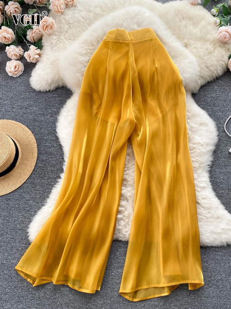 VGH Casual Solid Patchwork Sheer Mesh Wide Leg Pants For Women High Waist Loose Long Trousers Female Fashion Clothing Spring New
VGH Casual Solid Patchwork Sheer Mesh Wide Leg Pants For Women High Waist Loose Long Trousers Female Fashion Clothing Spring New