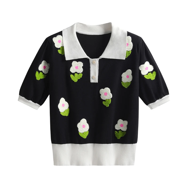 2022 Summer New Fashion Women t-Shirt Vintage Flowers Short-Sleeved Ice Silk Knitted Blouses Polo Collar Tee Blusas Ropa Mujer
2022 Summer New Fashion Women t-Shirt Vintage Flowers Short-Sleeved Ice Silk Knitted Blouses Polo Collar Tee Blusas Ropa Mujer