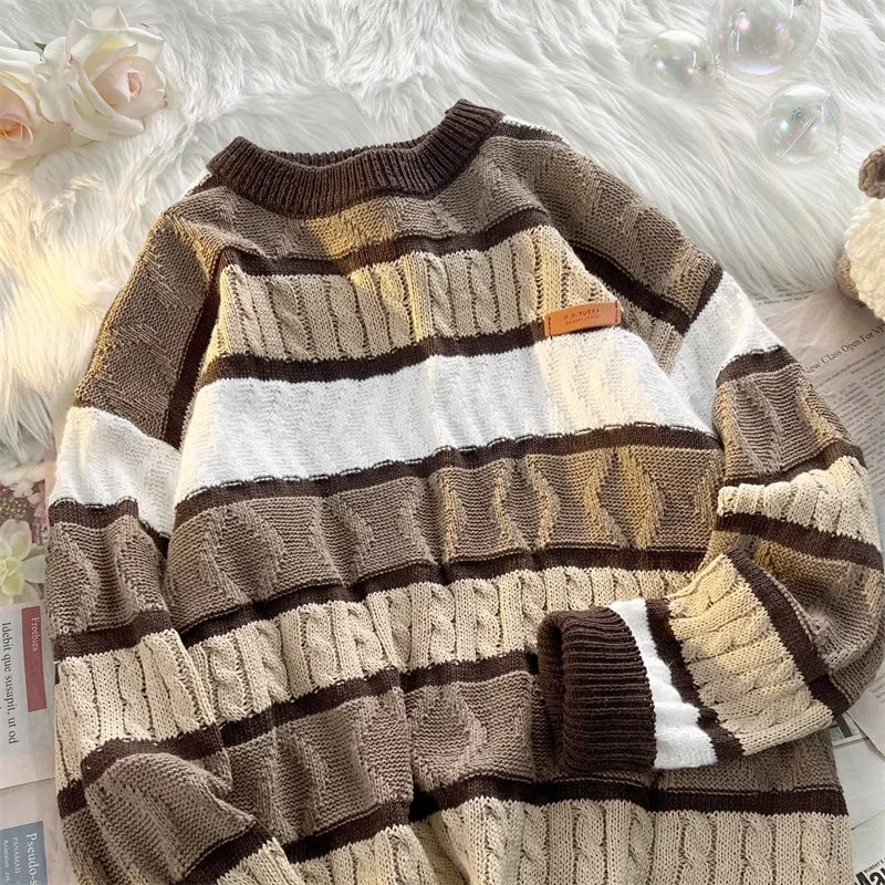 Autumn Color Contrast Stripe Casual Couple Vintage Pullover Crew Neck Sweater Men's Fashion Brand Knitwear
Autumn Color Contrast Stripe Casual Couple Vintage Pullover Crew Neck Sweater Men's Fashion Brand Knitwear