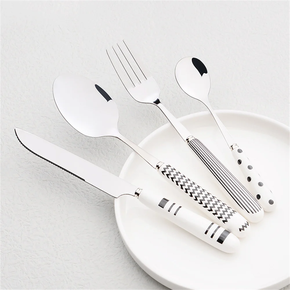 Stainless Steel Knife Fork Spoon Tableware Set Integrated Steak Knife Fork Spoon Ceramic Handle Silver Kitchen Utensils
Stainless Steel Knife Fork Spoon Tableware Set Integrated Steak Knife Fork Spoon Ceramic Handle Silver Kitchen Utensils