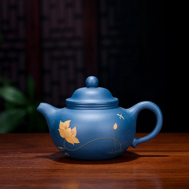 

Yixing purple clay pot hand-painted raw mine Tianqing mud lotus fun Rongtian teapot famous pure manual Kung Fu tea set household
