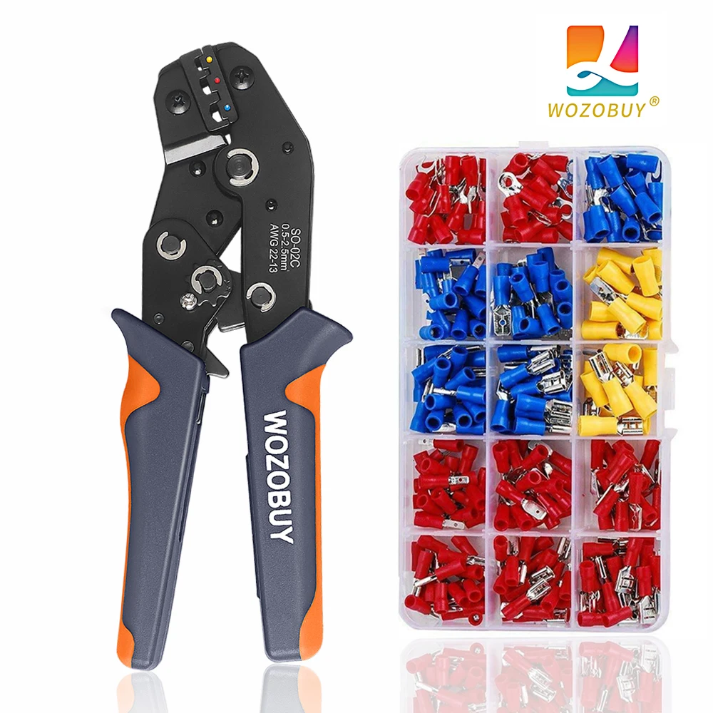 

SN-02C Hand Crimping Tool 0.25-2.5mm² Adjustable Ratchat Crimper Plier 280pcs Cable Lugs Assortment Kit Insulated Wire Crimp Set