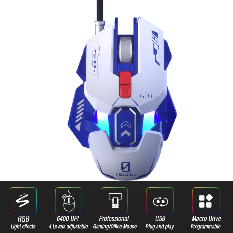 

Ergonomic Wired Mice With Adjustable Variable Weight 6400 DPI Cyberpunk Mecha Programmable Gamer Mouse For Computer PC