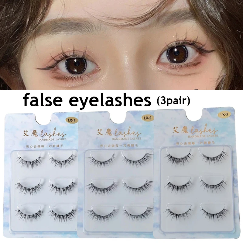 

3 Pairs Cross Curling Fairy False Eyelashes Lash Extension Little Devil Natural Big Eye Wispy Long Daily Makeup Fake Lashes