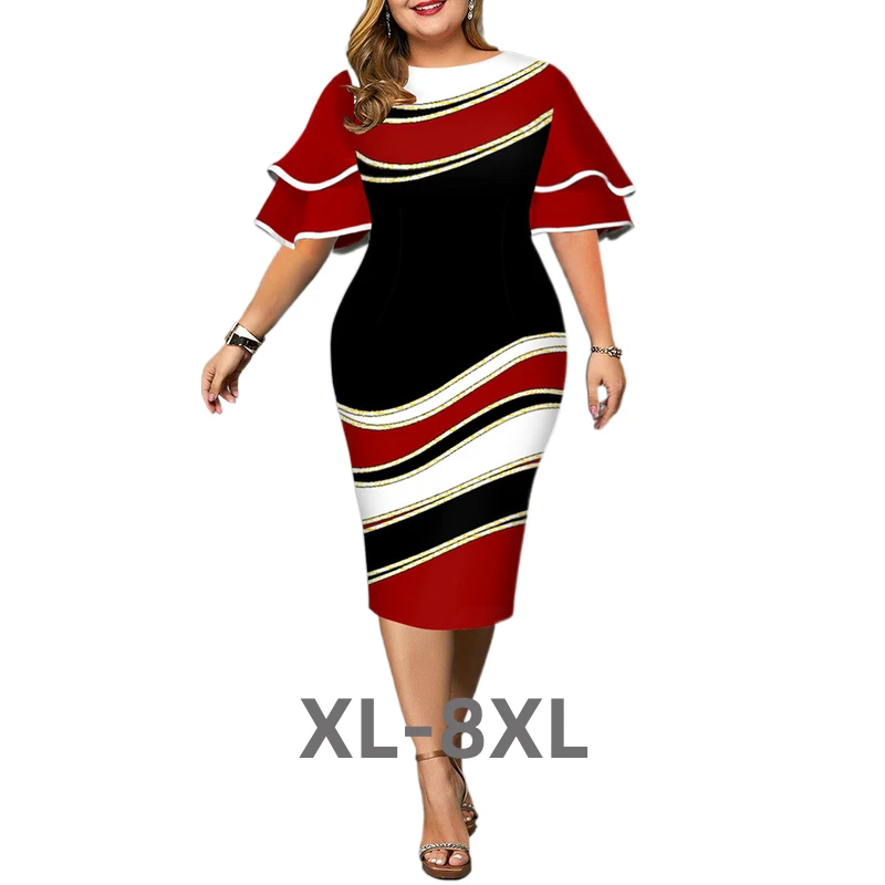 Plus Size Women Dress Elegant Striped Layerd Bell Sleeve Color Block Dresses Autumn Evening Party Dress New 3xl 4xl 5xl 6xl
Plus Size Women Dress Elegant Striped Layerd Bell Sleeve Color Block Dresses Autumn Evening Party Dress New 3xl 4xl 5xl 6xl