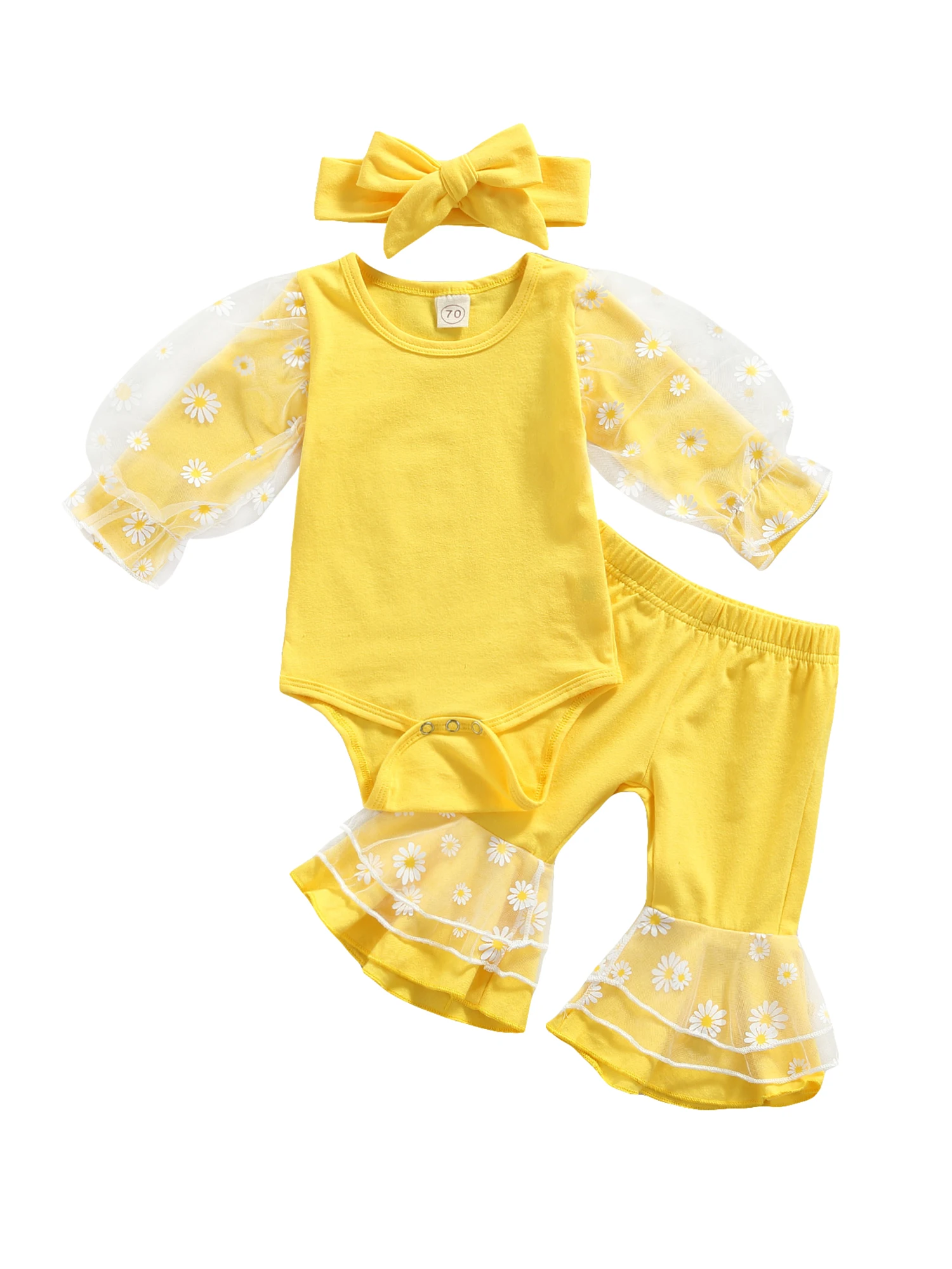 3 Pcs Adorable Floral Print Set Infant Girls Round Neck Mesh Patchwork Playsuit with Long Sleeves Flared Pants Matching
3 Pcs Adorable Floral Print Set Infant Girls Round Neck Mesh Patchwork Playsuit with Long Sleeves Flared Pants Matching