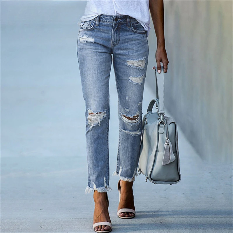 Women Stretch Ripped Distressed Skinny High Waist Denim Pants Shredded Jeans Trousers Slim Jeggings Ladies Spring Autumn Wear
Women Stretch Ripped Distressed Skinny High Waist Denim Pants Shredded Jeans Trousers Slim Jeggings Ladies Spring Autumn Wear