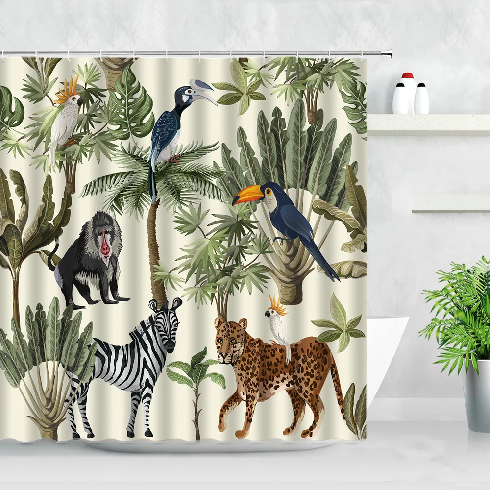 Tropical Plant Shower Curtains Bird Monkey Zebra Leopard Wild Animals Trees 3D Print Waterproof Bath Screen Bathroom Curtain Set
Tropical Plant Shower Curtains Bird Monkey Zebra Leopard Wild Animals Trees 3D Print Waterproof Bath Screen Bathroom Curtain Set