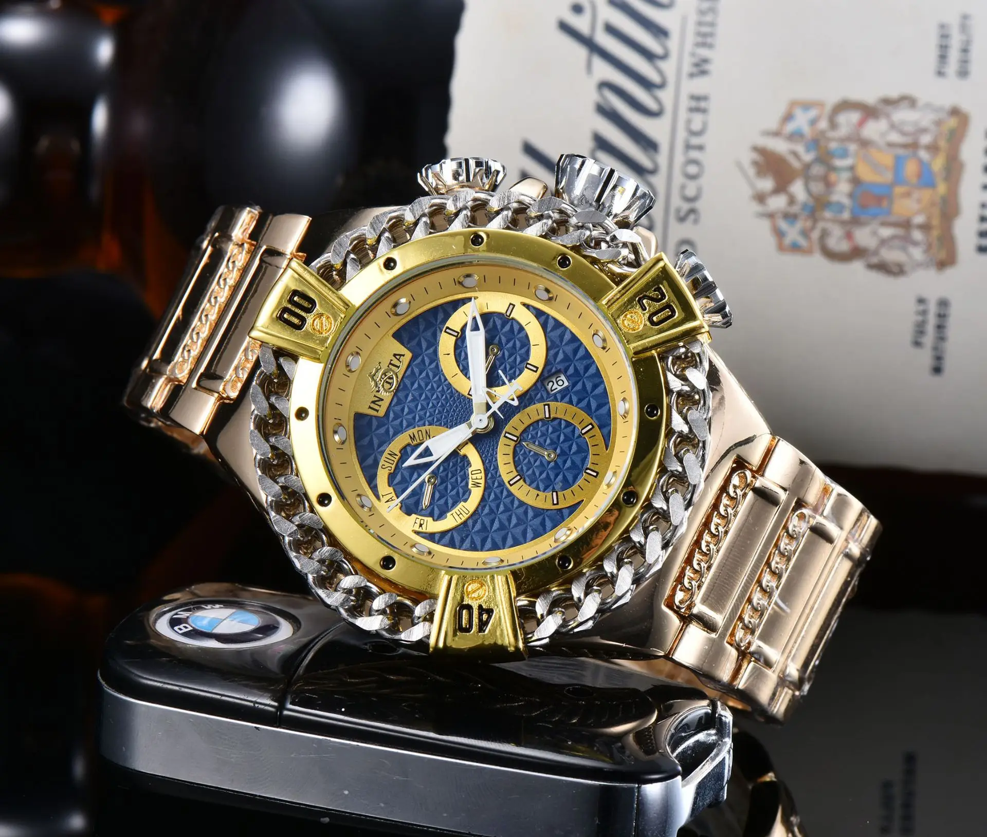 Fashion Hip-hop Rock Chain Dial Auto-date Steel Strap Wristwatch Mens Waterproof Large Dial Quartz Watch
Fashion Hip-hop Rock Chain Dial Auto-date Steel Strap Wristwatch Mens Waterproof Large Dial Quartz Watch