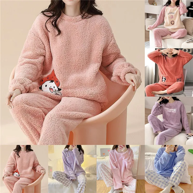 Winter Thickened Warm Woolen Pajamas Set Women's Long Sleeved Cute Cartoon Female Home Clothes Suit 2XL
Winter Thickened Warm Woolen Pajamas Set Women's Long Sleeved Cute Cartoon Female Home Clothes Suit 2XL