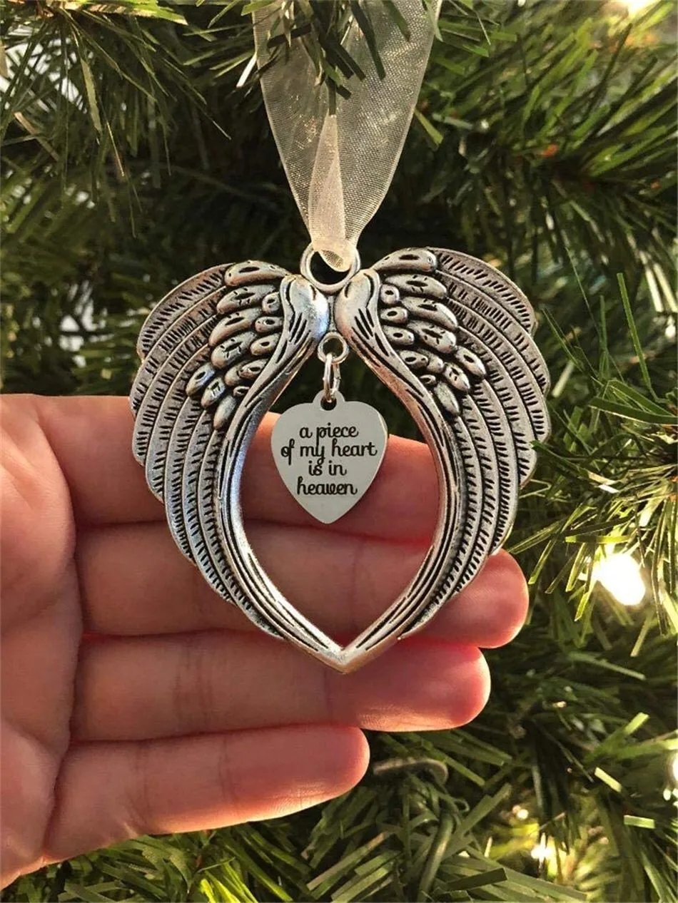 

A Piece of My Heart Is In Heaven Ornament for Christmas Tree , Angel Wing Memorial Ornament