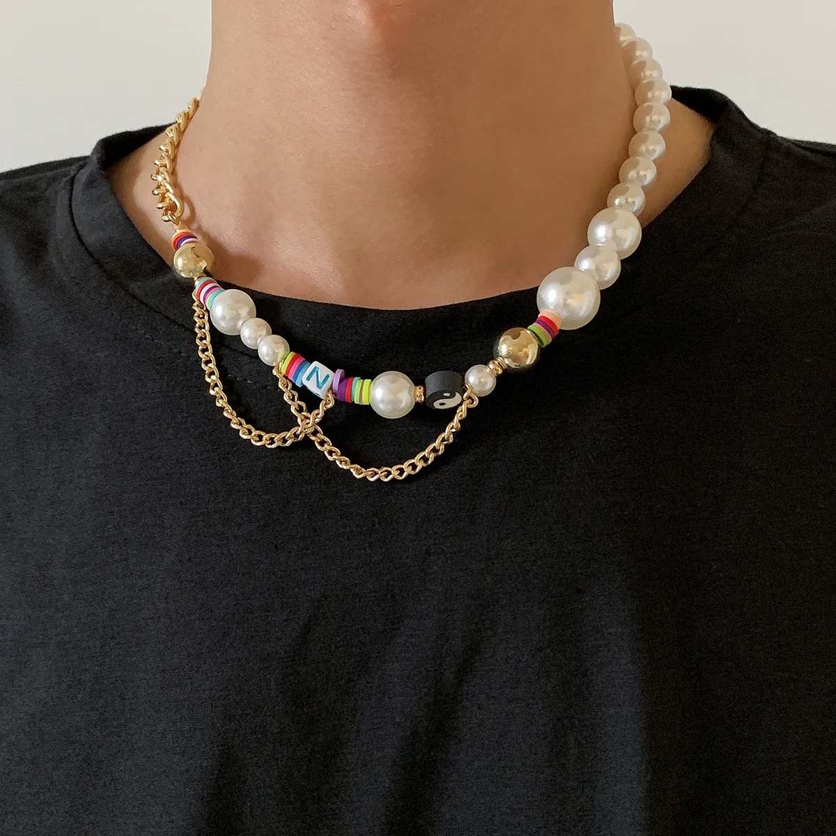 Fashion Simple Hip-Hop Trend Versatile Imitation Pearl Men's Geometric Necklace Clavicle Adjustable Chain Ornament Of Gift
Fashion Simple Hip-Hop Trend Versatile Imitation Pearl Men's Geometric Necklace Clavicle Adjustable Chain Ornament Of Gift