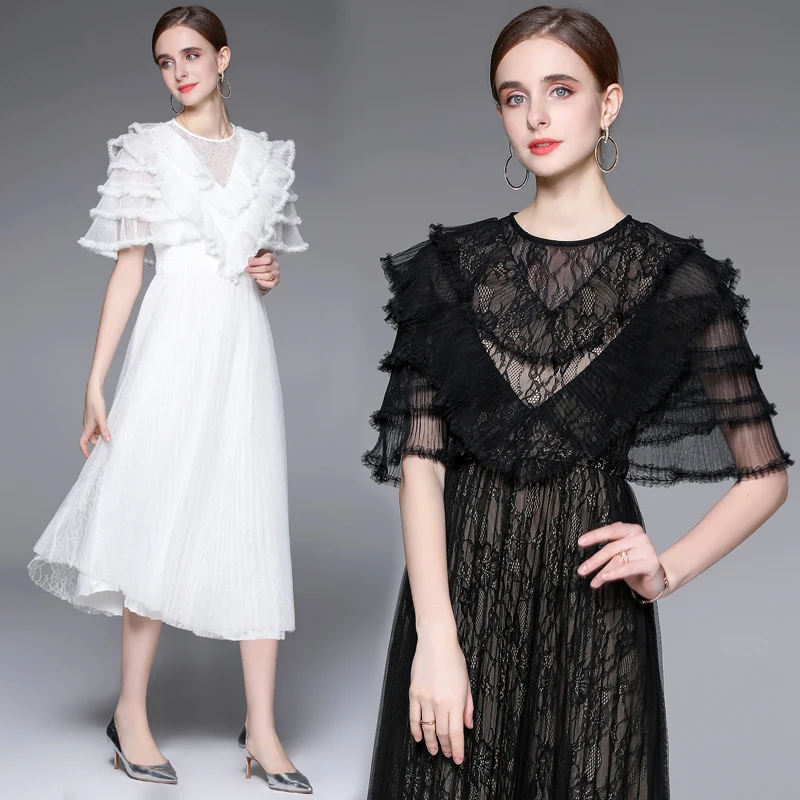 2022 Women's Summer New High-end Temperament Round Neck Perspective Mesh Ruffle Sleeve Waist Pleated Large Swing Long Dress
2022 Women's Summer New High-end Temperament Round Neck Perspective Mesh Ruffle Sleeve Waist Pleated Large Swing Long Dress