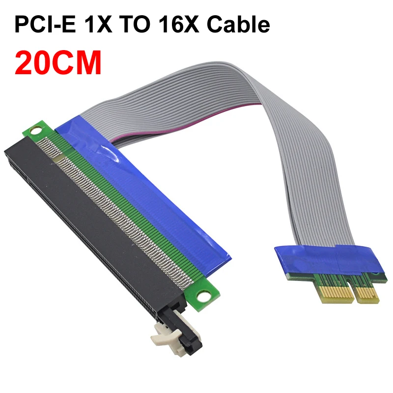 

20cm PCIe 1X Male to 16X Fmale Flexible Flat Extension Express Adapter Graphics GPU Riser Card Adapter PCI-E Extender Cable