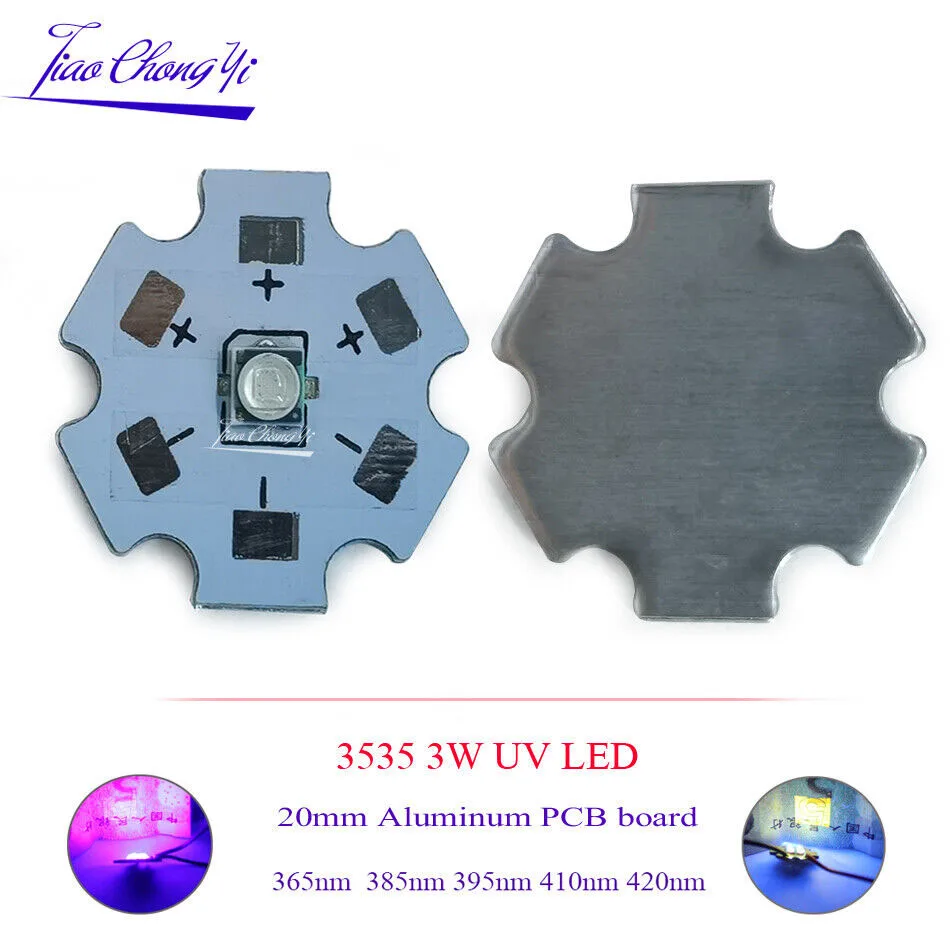

5PCS 3W 3535 UV LED Light Chip 3.2-3.6V 365nm 375nm 395nm 410nm Emitter Diode Ultra Violet With 20mm PCB aluminum board DIY