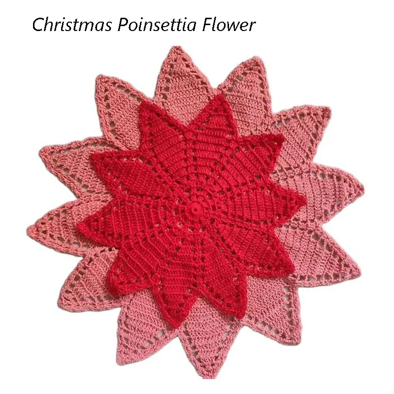 

HOT cotton handmade Christmas poinsettia flower crochet table place mat pad Cloth placemat cup dish coaster coffee doily kitchen
