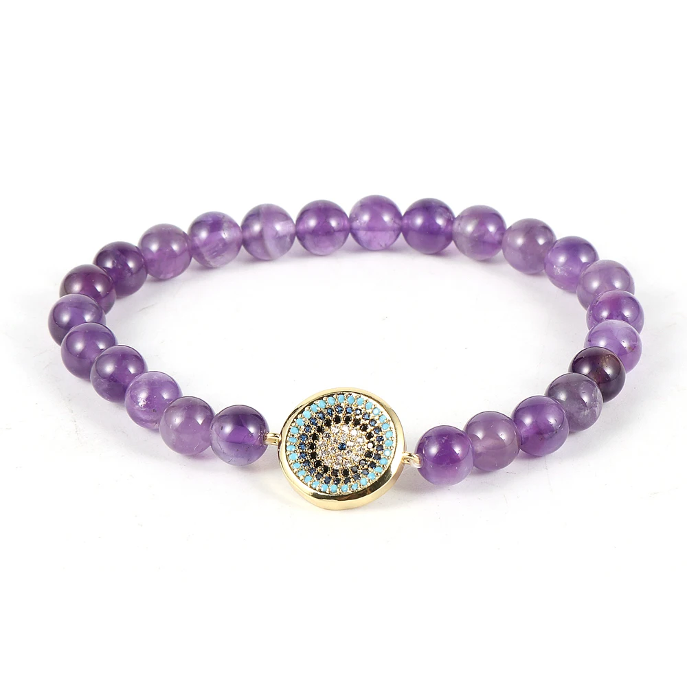 Nabest Fashion Amethyst Natural Stone Beads Stretch Bracelet Men Gold Silver Brass Mic Zircon Charm Eye Bracelet for Women Gift
Nabest Fashion Amethyst Natural Stone Beads Stretch Bracelet Men Gold Silver Brass Mic Zircon Charm Eye Bracelet for Women Gift