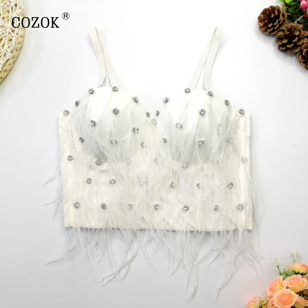 Women's Sexy Feather Rhinestone Bustier Crop Top Club Party Glitter Corset Top Bra White
Women's Sexy Feather Rhinestone Bustier Crop Top Club Party Glitter Corset Top Bra White
