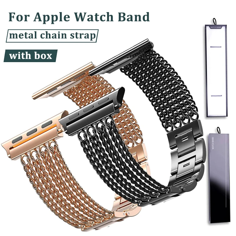 Браслет-цепочка из нержавеющей стали для Apple Watch Series 7 6 5 4 3 41/45 мм, ремешок для наручных часов Iwatch se 7 6 38/42 мм с коробкой
Браслет-цепочка из нержавеющей стали для Apple Watch Series 7 6 5 4 3 41/45 мм, ремешок для наручных часов Iwatch se 7 6 38/42 мм с коробкой