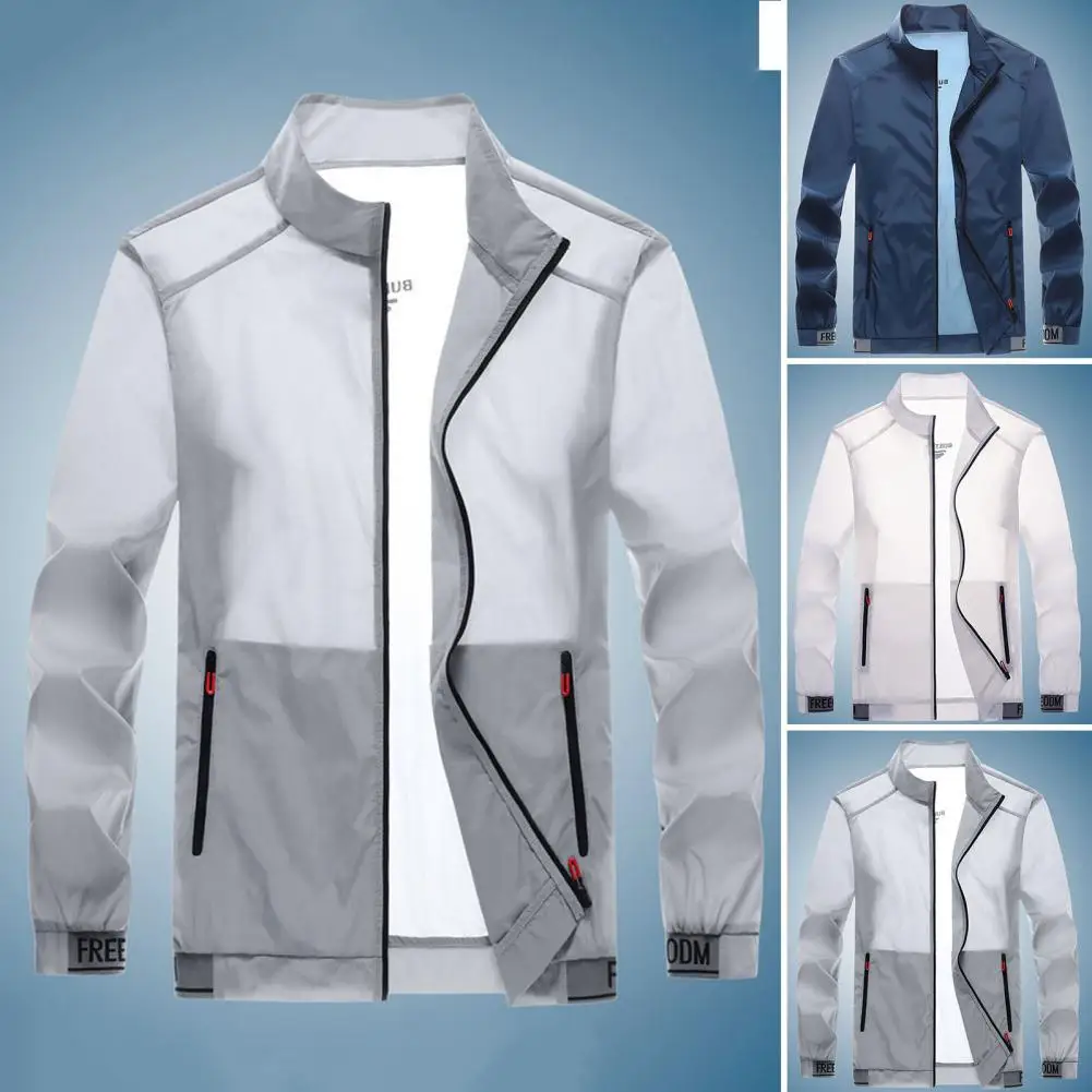 Men Summer Coat Stand Collar Long Sleeves Elastic Cuff Elastic Hem Sun Protection Men Summer Coat Outdoor Jacket Anti-UV
Men Summer Coat Stand Collar Long Sleeves Elastic Cuff Elastic Hem Sun Protection Men Summer Coat Outdoor Jacket Anti-UV