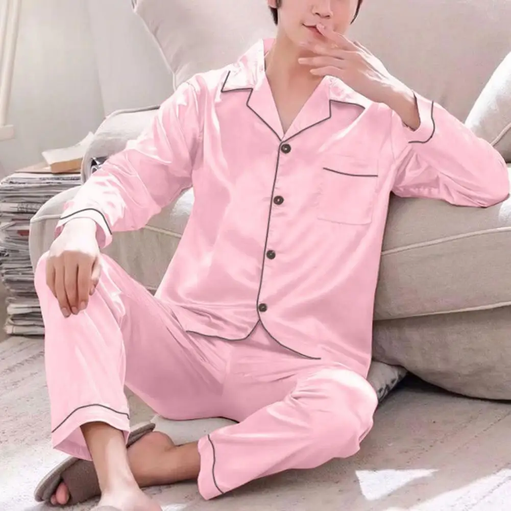 Male Top Trousers Ice Silk Single Breasted Plus Size Turndown Collar Elastic Waist Pajamas Set Male Pajamas Home Wear
Male Top Trousers Ice Silk Single Breasted Plus Size Turndown Collar Elastic Waist Pajamas Set Male Pajamas Home Wear