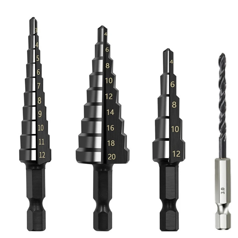 4Pcs 3-12 4-12 4-20Mm HSS Straight Groove Step Drill Bit Nitride Twist Drill Wood Metal Hole Cutter Core Drilling Tools
4Pcs 3-12 4-12 4-20Mm HSS Straight Groove Step Drill Bit Nitride Twist Drill Wood Metal Hole Cutter Core Drilling Tools
